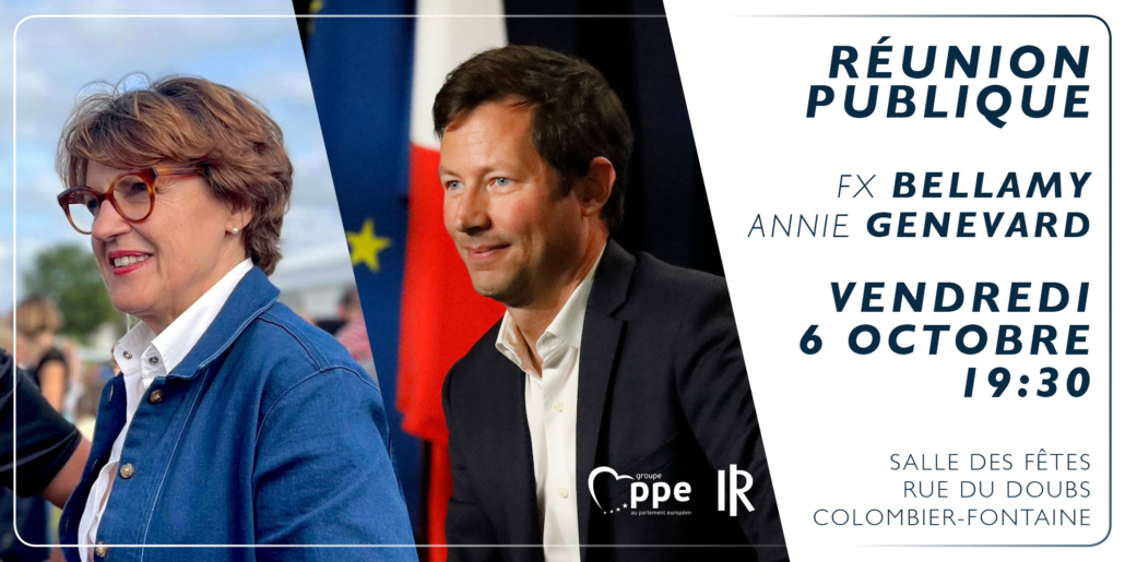 Réunion publique dans le Doubs avec Annie Genevard et François-Xavier Bellamy le 6 octobre 2023